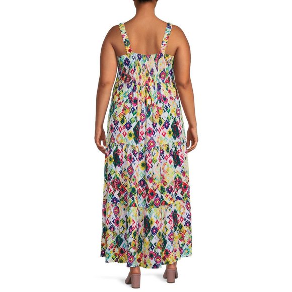 Terra & Sky Women's Plus Size Tiered Maxi Dress Geo Print Size 2X - Picture 2 of 4